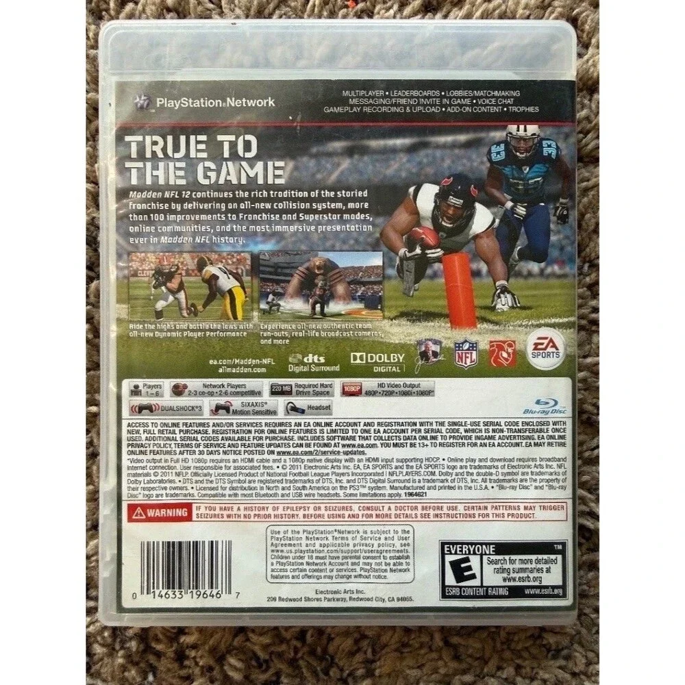 Madden NFL 12 PS3 EA Sports PlayStation 3 Game Disc Case Manual Included